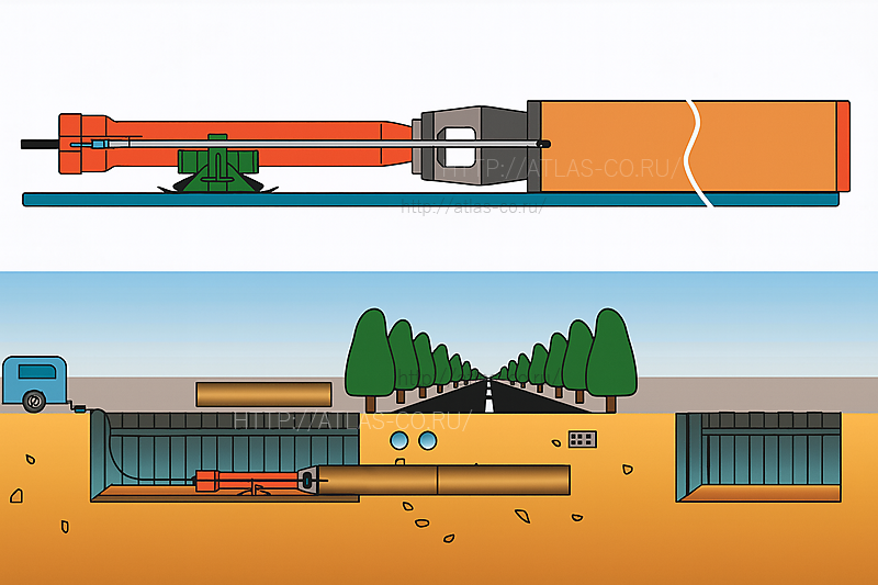 Работа пневмомолота для горизонтальной забивки труб